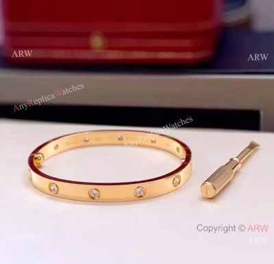 AAA Replica Cartier Love Bracelet Rose Gold with 10 Diamonds Bracelet